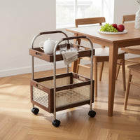 Portable Shelf Unit With Wheels 2 Tier Rolling Cart Removable Tray Wooden Serving Cart for Living Room