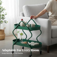 2-Tier Rolling Wheeled Trolley On Wheels 2-Tier Wavy Frame Trolley
