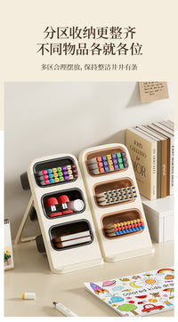 Large Capacity Desk Storage Box Pen Holder with Slanted Insert, Multi-layer Student Organizer