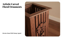 Carved Wooden Basket Handmade Square Umbrella Container Foldable Design