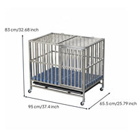 Heavy Duty Dog Cage with Rolling Dog Crate Stainless Steel Kennel Large Pet Enclosure Secure Metal Frame Thickened Construction Suitable for Active Dogs Indoor Outdoor Use Home Travel