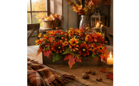 Artificial Floral Arrangement in Wooden Box Realistic Flower Arrangement with Wooden Planter Box Fake Artificial Flowers in Pot for Thanksgiving