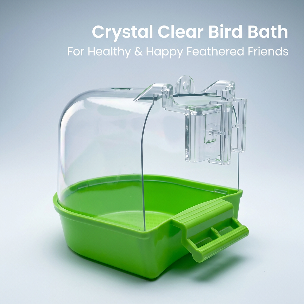 Bird Bath Cage Supplies Parrot Bath Tub Shower, Hanging Bathtub for Pet Bird Enrichment, Transparent Panoramic Bird Bath Cage