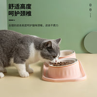 跨境猫碗陶瓷双碗防打翻宠物碗水粮一体狗碗保护颈椎易清洗飞碟碗