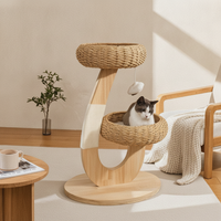 Wooden Pet Perch System with Rattan Perch Compact Space-Saving Feline Furniture for Cats, Kittens, Living Room
