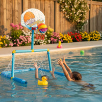 Buoyant Basketball Hoop and Soccer Goal Material Pool Basketball Soccer Game Puncture-Resistant Inflatable Pool Game Set for Kids, Backyard