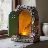 Solar Fairy Door Pastoral Theme Miniature Garden Door Statue Whimsical Enchanted