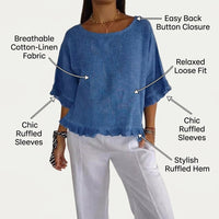 Beach Cover Up Linen Shirt with Round Neckline, Dressy Casual Breathable Blend, Ladies Pullover Style