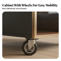 AV Component Rack with Wheels Adjustable Amplifier Stand Cabinet Rolling Media Tower Electronics Storage Heavy-duty Metal Suitable for Home Theater Living Room Office