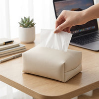 Office Desk Tissue Box Holder for Bathroom Decor, Modern Minimalist PU Leather Tissue Box Cover, Seamless Soft Pouch for Home Office, Rectangular