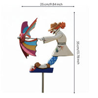 Garden Windmills Ornament Multi-Finned Metal Pole Windmills Painted Yard Art