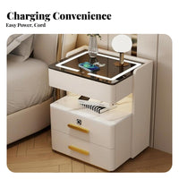Hidden Secure Compartment Smart Safe Cabinet Fingerprint Lock Illuminated Charging Nightstand Modern Design Bedside Table light-emitting diode mood Light for technologynology lovers, Homeowners, Students, Home, Dorm Room, Office