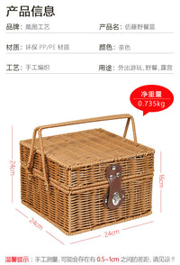 新款复古仿藤箱 藤编野餐篮储物箱拍摄道具手工藤编礼品箱野餐篮