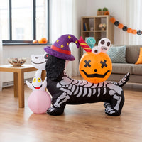 Halloween Inflatable Skeletal Dachshund Outdoor Inflatable Dachshund with Pumpkin Blow-up Spooky for Lawn, Porch