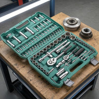 94 Pieces Molded Compartments Ratchet Socket Kit Metal Latches Socket Wrench Tool Case