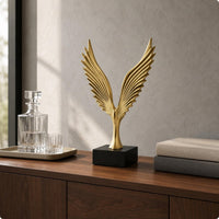 Gilded Eagle Statue Layered Feathers Winged Eagle Figurine Resin