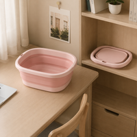Folding Bucket Tub 2-Piece Set Rose Soft Type Hand Wash Laundry Soaking Wash Compact Storage