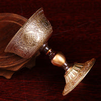 Copper Oil Lamp Base with Eight Auspicious Symbols for Buddhist Altar
