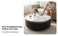 2 Pieces Marble Pattern Top Round Storage Table with C-Table Modern Design Living Room Furniture Space-Saving Nesting Design for Homeowners, Families, Apartment Dwellers, Lounge Area, Hotel Lobby