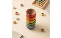 6 Pieces Wooden Rainbow Bowl Set Natural Wood Interior Painted Rainbow Bowls