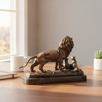 Bronze Lion Statue Bronze Lion Sculpture Textured Details for Study Room