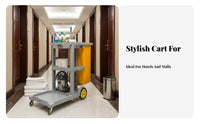 Heavy Duty Housekeeping Service Trolley with Bag Large Capacity Commercial Housekeeping Cart Maneuverable Wheels Commercial Janitor Cart Easy Maneuverability for Housekeepers, Janitors, Custodians, Hotels, Restaurants, Offices