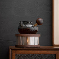 Walnut Wood Tea Warmer with Glass Teapot and Candle Heating Base