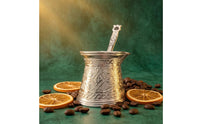 Embossed Floral Turkish Coffee Pot Decorative Handle Ornate Coffee Pot Induction Compatible Cookware Flared Rim for Ceramic Cooker, Gas Cooktop