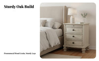 pale Distressed Bedside Cabinet French Country design Distressed pale Nightstand Decorative Knobs Carved features for Homeowners