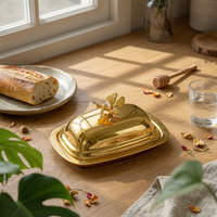 Metal Butter Dish Butterfly Handle Tableware Rounded Corners
