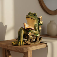 Frog on Rocking Chair Statue Pastoral Design Outdoor Decoration LED Lamp