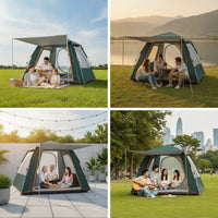 Easy Setup Outdoor Tent with Awning Rainproof Tent with Mesh Openings Waterproof Shelter Portable for Campers, Families, Camping, Picnics, Backyard