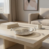 Filigree Tray Raised Rim Mirror Polished Round Tray Standing Feet