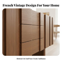 Teak Veneer Buffet Slatted Design Retro Dining Room Storage Cabinet Multi-Functional Mid Period Buffet for Homeowners, Kitchen, Entryway, Home Office