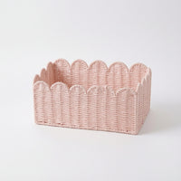 Handwoven Woven Storage Basket Scalloped Paper Rope Basket Space-Saving Organizers Multi-Purpose for Shelf