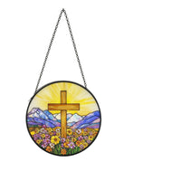Stained Glass Window Hanging Decorative Window Hanging with Chain Countryside Aesthetic Decor for Wall, Patio