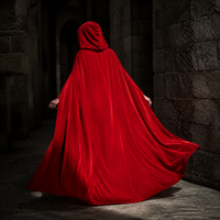 Unisex Hooded Velvet Halloween Cape Mid-Length for Cosplay & Stage Performance