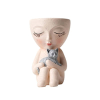 Child Figure Planter Compact Seated Figure Planter Artisanal-Look for Patio