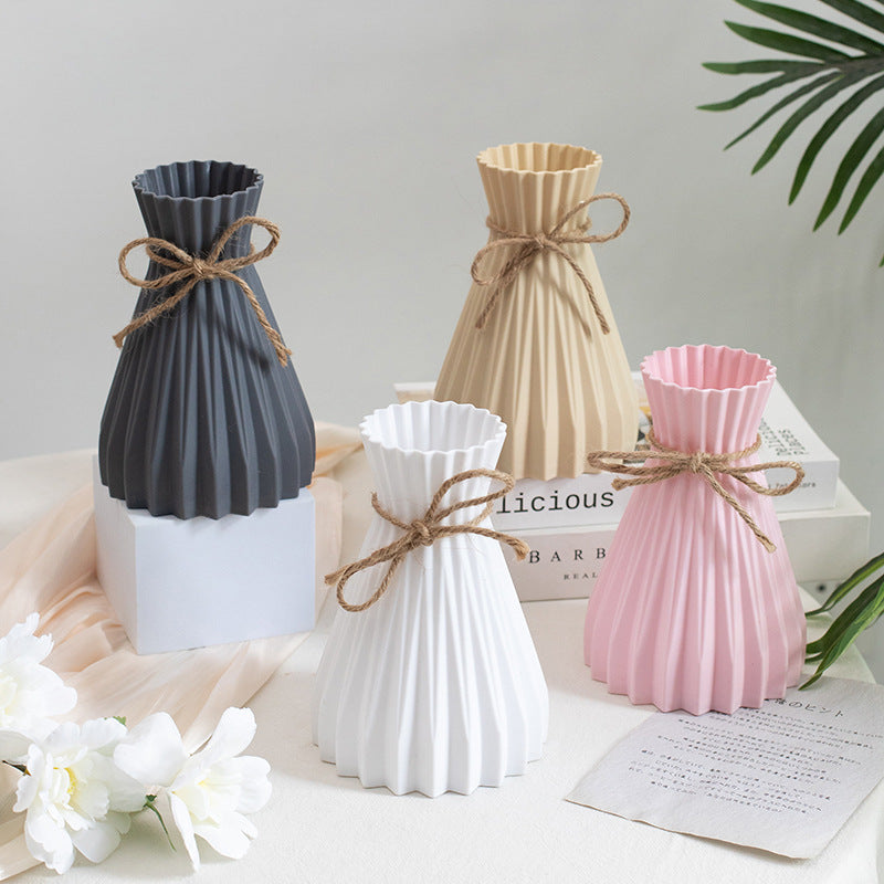 Pineapple Pattern Plastic Decorative Water Ripple Vase, Anti-Fall Rope Waist Origami Vase, Living Room Light Luxury Decor