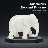 Jade Stone Elephant Ornament, Elephant Statue Jade Stone, Chinese Elephant Figur #variant:Chinese, Curved Trunk Elephant