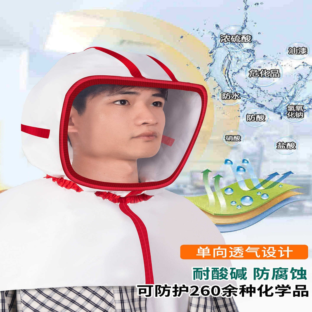 Acid-Alkali Resistant Face Shield with Head Cover, Anti-Corrosion, Anti-Impact, Anti-Splash, Dust Barrier