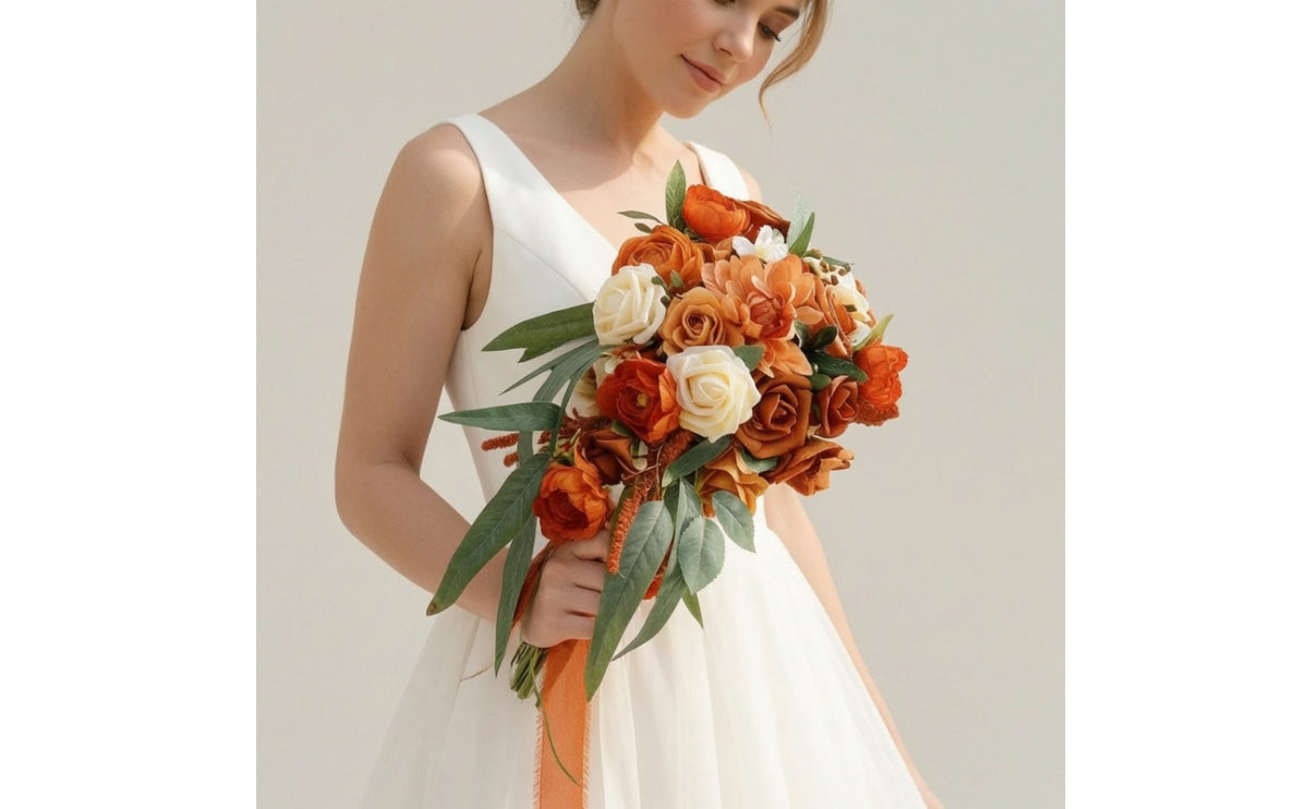 Faux Artificial Bridal Bouquet Lifelike Wedding Bouquet with Ribbons Lightweight Flowers Long-Lasting for Bridesmaids