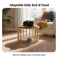 Multi-Functional Slatted Feline Condo Stool Multifunctional Design Pet Furniture Space-Saving Footstool Cozy Hideaway for Felines, Small Dogs, Apartment Dwellers, Entryway, Living Room, Bedroom, Balcony