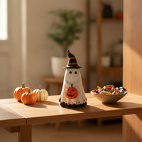 Freestanding Ghost Figurine with Pumpkin Painted Pumpkin Ghost Figurine Spooky Halloween Table Ornament Adorable for Party