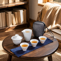 Travel Teapot Set with Gaiwan, Portable Ceramic Gongfu Teapot Set, Chinese Tea Set for Camping Hiking, Glazed Teapot and Cup Set