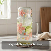 Bedside Water Carafe with Tumbler Heat Resistant Glass Pitcher with Tumbler Lid 2-in-1 Design Nightstand Water Pitcher Set for Office