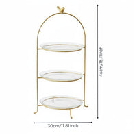 Gilded Feathered Cake Stand Decorative Display Multi Tier Dessert Stand Metal Frame Home Decor for Afternoon Tea