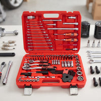 121 Pieces Car Repair Tool Set Vanadium Alloy Steel Mechanics Tool Kit with Carry Handle Portable Ratchet and Socket Set for Garage