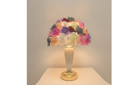 Decorative Rose Table Lamp Floral Flower Lamp Dome-Shaped Lighting Ceramic for Women, Bedroom, Bedside, Wedding