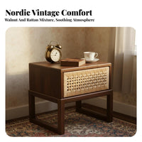 Rattan Drattan-wovener End Table Natural Imperfection Design Nightstand Woven Front for Hotel, Hosts